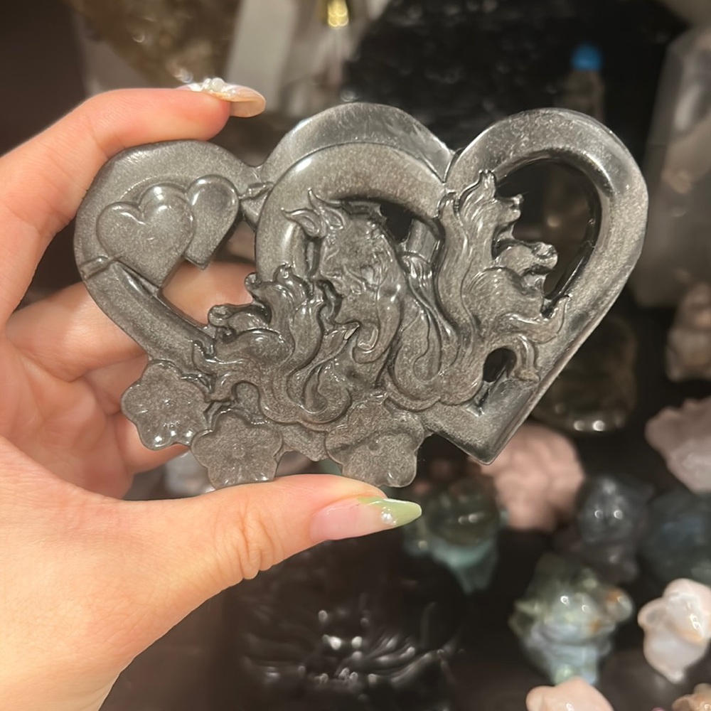 Nine tailed fox Silver Obsidian